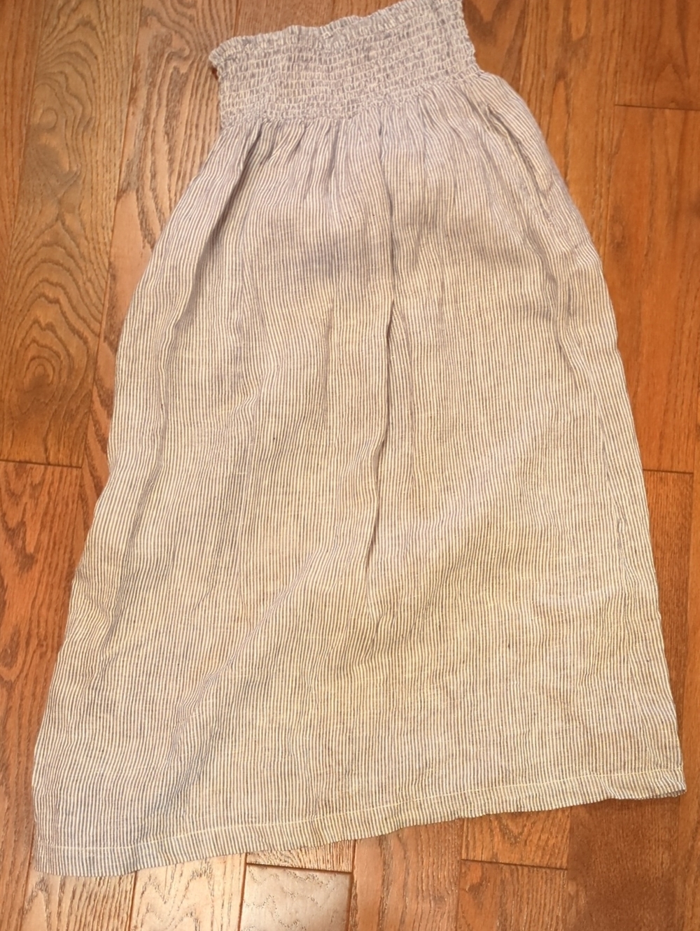 Tahari Blue & White Pinstripe Smocked Maxi Line. Skirt